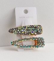 New Look 2 Pack Large Iridescent Gem Snap Hair Clips